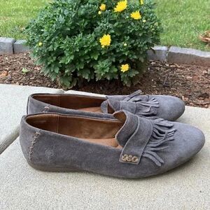 Born McGee Fringe Suede Slip On Loafers